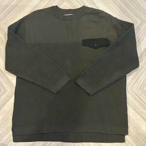 Zara Boys Olive Green Crewneck Sweater with Black Pocket - Size 7